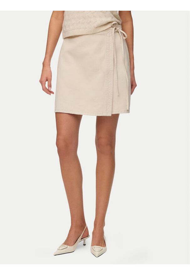 Vero Moda Spódnica jeansowa Liza 10332535 Beżowy jasny Regular Fit. Kolor: beżowy. Materiał: bawełna