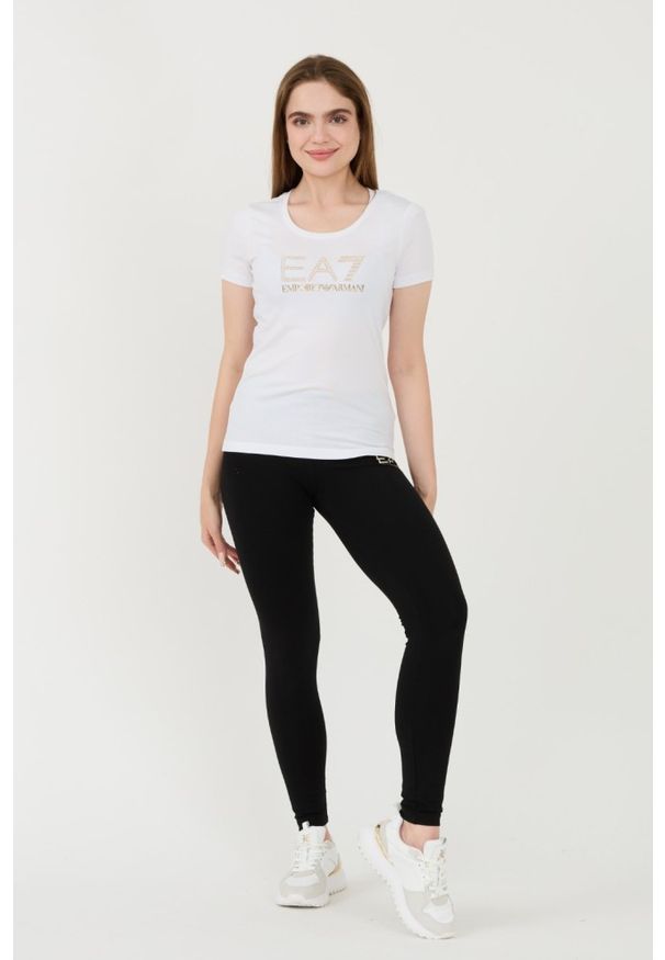 EA7 Emporio Armani - EA7 Biały damski t-shirt z cyrkoniami, Rozmiar XS. Kolor: biały