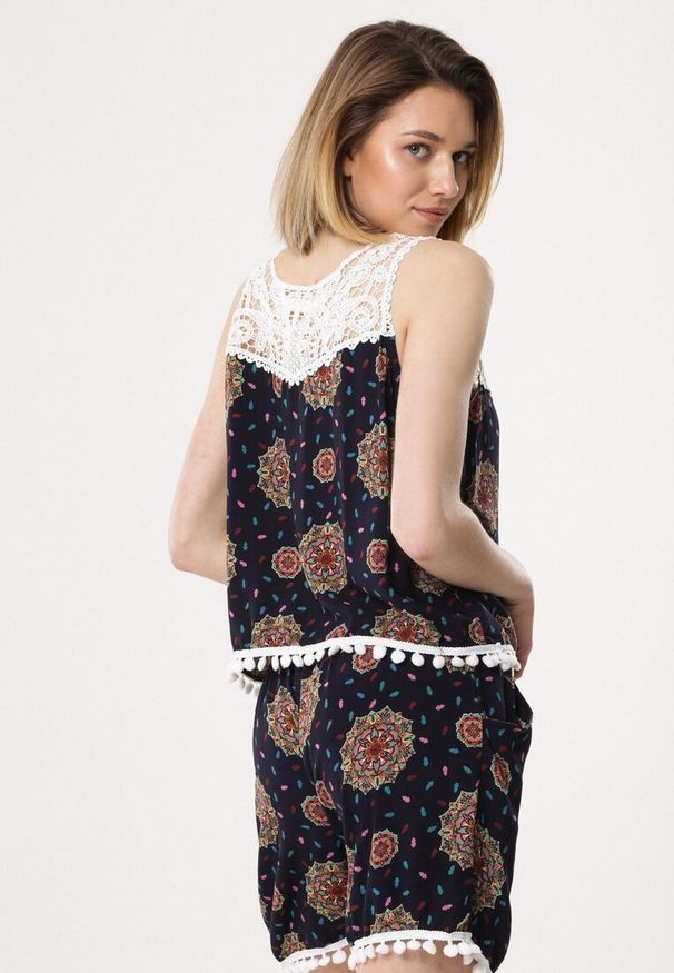 Born2be - Granatowy Komplet Coolish. Kolor: niebieski. Materiał: materiał, wiskoza, koronka. Wzór: ażurowy