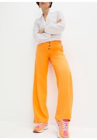 bonprix - Długie spodnie palazzo z domieszką lnu. Kolor: pomarańczowy. Materiał: len. Długość: długie. Styl: elegancki #1