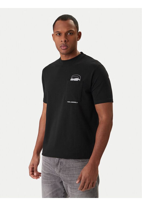 Karl Lagerfeld - KARL LAGERFELD T-Shirt 755047 561221 Czarny Regular Fit. Typ kołnierza: dekolt w karo. Kolor: czarny. Materiał: bawełna