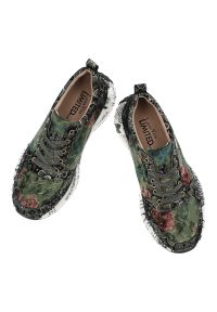 Sneakersy damskie Laura Vita, na płaskiej podeszwie z okrągłym noskiem skórzane i sznurowane, zielone, Burton-38-SL1826-38. Okazja: na co dzień. Nosek buta: okrągły. Kolor: zielony. Materiał: skóra. Szerokość cholewki: normalna. Wzór: kwiaty, nadruk, aplikacja. Obcas: na płaskiej podeszwie. Styl: casual #4