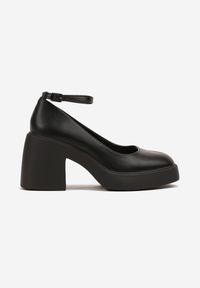 Born2be - Czarne Czółenka na Obcasie i Platformie w Eleganckim Stylu Isivia. Nosek buta: otwarty. Kolor: czarny. Materiał: lakier. Obcas: na obcasie. Styl: elegancki. Wysokość obcasa: średni #6