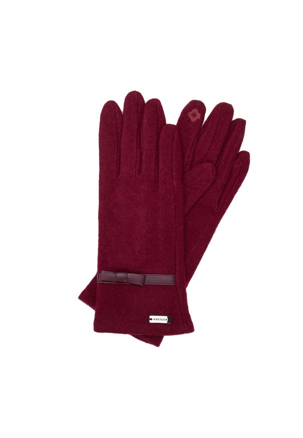 Wittchen - Damskie rękawiczki z kokardką. Materiał: wełna. Wzór: aplikacja, haft. Sezon: jesień, zima. Styl: klasyczny, elegancki