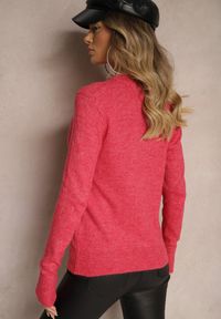 Renee - Różowy Klasyczny Sweter Porttina. Okazja: na spotkanie biznesowe, na co dzień. Kolor: różowy. Materiał: jeans. Długość rękawa: długi rękaw. Długość: długie. Styl: klasyczny #3