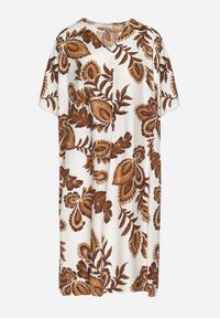 Born2be - Brązowa Sukienka z Lnem i Wiskozą Ozdobiona Cyrkoniami Sadelune. Okazja: na co dzień. Typ kołnierza: dekolt w serek. Kolor: brązowy. Materiał: len, wiskoza. Wzór: aplikacja. Styl: klasyczny, casual, elegancki #3