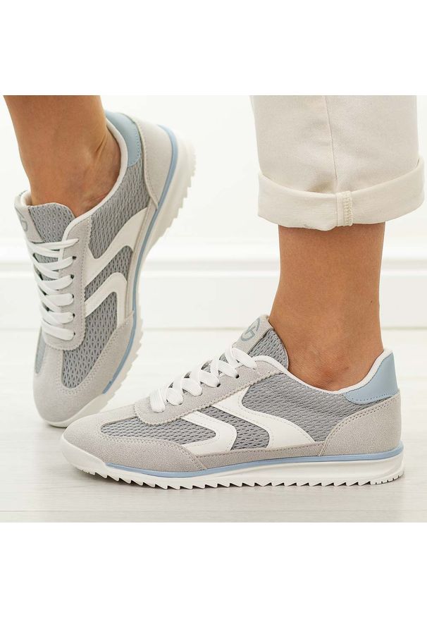 Vinceza - Szare sportowe półbuty damskie Potocki 11675. Okazja: na co dzień. Kolor: szary. Materiał: nubuk, tkanina. Szerokość cholewki: normalna. Sezon: wiosna, lato. Styl: sportowy