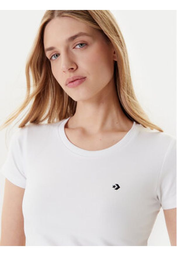 Converse T-Shirt 10027252-A01 Biały Slim Fit. Kolor: biały. Materiał: bawełna
