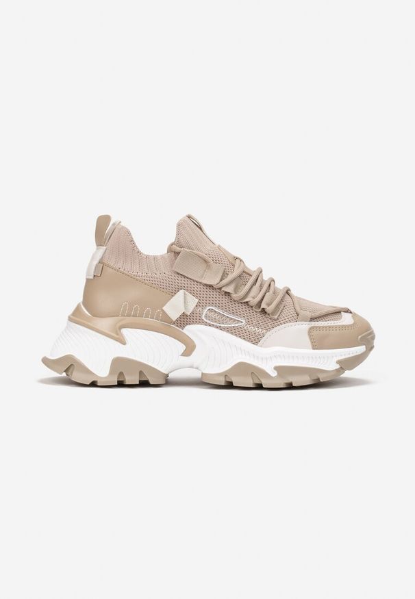 Born2be - Ciemnobeżowe Sneakersy Orilea. Kolor: beżowy. Materiał: materiał. Szerokość cholewki: normalna. Wzór: aplikacja