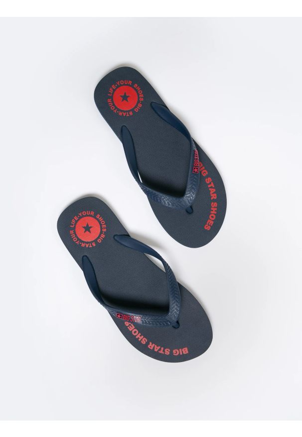 Big-Star - Japonki męskie granatowe LL174424 403. Kolor: niebieski. Wzór: paski. Sezon: lato. Styl: sportowy, wakacyjny