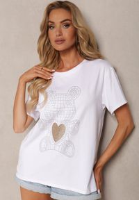 Renee - Biały Casualowy Bawełniany T-shirt z Nadrukiem z Przodu Risamae. Okazja: na co dzień. Kolor: biały. Materiał: bawełna. Wzór: nadruk. Styl: casual #3