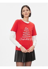 Vila T-Shirt 14090227 Czerwony Regular Fit. Kolor: czerwony. Materiał: bawełna