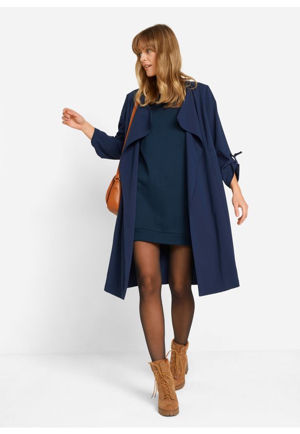 bonprix - Sukienka dresowa z miękkiego materiału frotte. Kolor: niebieski. Materiał: dresówka, materiał. Długość rękawa: raglanowy rękaw. Wzór: prążki