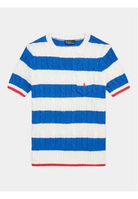 Polo Ralph Lauren Sweter Strpe Pkt T 211924445001 Biały Slim Fit. Typ kołnierza: polo. Kolor: biały. Materiał: bawełna