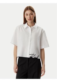 Karl Lagerfeld - KARL LAGERFELD Koszula B2W11017 Biały Loose Fit. Typ kołnierza: dekolt w karo. Kolor: biały. Materiał: bawełna #1