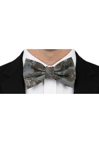 Męska Mucha w Komplecie z Poszetką - Chattier - Popiel, Brązowe Kwiaty. Kolor: brązowy. Wzór: kwiaty. Styl: sportowy, elegancki #3