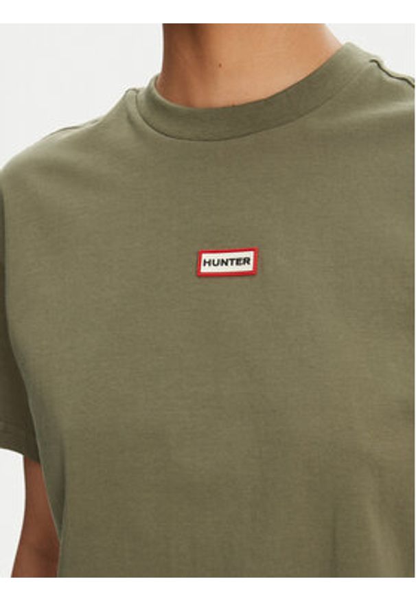 Hunter T-Shirt Abby HARW0059251 Khaki Boxy Fit. Kolor: brązowy. Materiał: bawełna