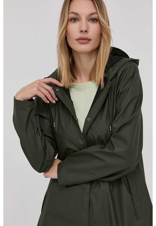 Rains kurtka 18340 A-Line Jacket damska kolor zielony przejściowa. Okazja: na co dzień. Kolor: zielony. Materiał: materiał. Styl: casual