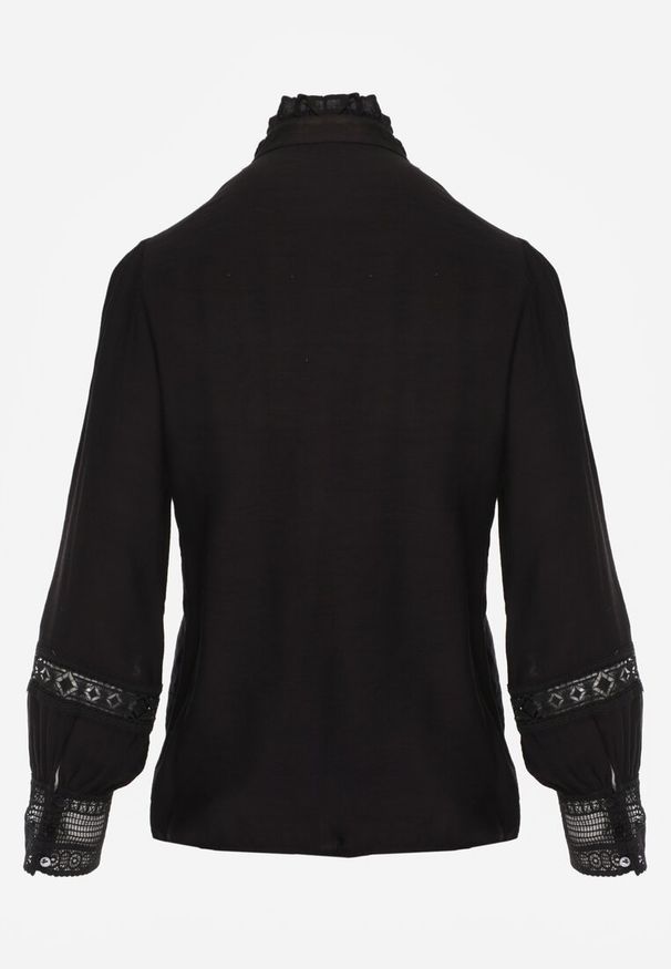Renee - Czarna Koszula ze Stójką i Koronką Phaeninca. Okazja: na co dzień. Typ kołnierza: kołnierzyk stójkowy. Kolor: czarny. Materiał: koronka. Wzór: koronka. Styl: casual, elegancki