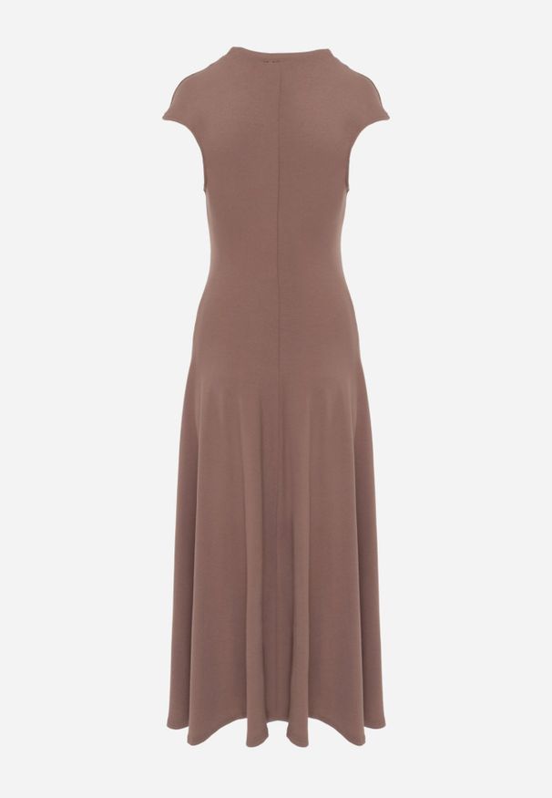 Born2be - Brązowa Rozkloszowana Bawełniana Sukienka Dzianinowa Mahanaim. Okazja: do pracy, na co dzień. Kolor: brązowy. Materiał: bawełna, dzianina. Wzór: ażurowy. Typ sukienki: proste, rozkloszowane. Styl: elegancki, casual