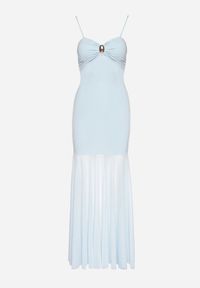 Born2be - Niebieska Sukienka na Ramiączkach z Wiskozą Zdobiona Aplikacją i Siateczką Savaleira. Okazja: na co dzień. Typ kołnierza: dekolt w kształcie V. Kolor: niebieski. Materiał: wiskoza. Długość rękawa: na ramiączkach. Wzór: aplikacja. Styl: klasyczny, casual, elegancki #3