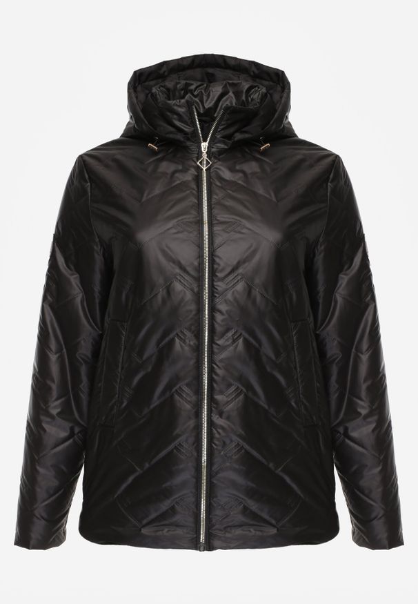 Born2be - Czarna Pikowana Kurtka Przejściowa o Prostym Kroju z Kapturem Vimoris. Okazja: na co dzień, na spacer. Typ kołnierza: kaptur. Kolekcja: plus size. Kolor: czarny. Materiał: jeans, poliester. Styl: elegancki, casual