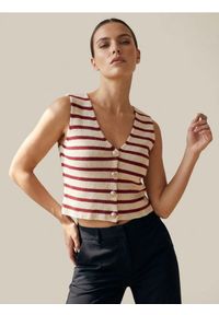 Sinsay - Bawełniana kamizelka w paski - czerwony. Kolor: czerwony. Materiał: bawełna. Wzór: paski
