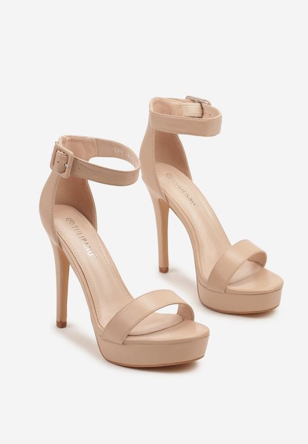 Renee - Beżowe Sandały na Szpilce z Platformą Nilaurea. Okazja: na co dzień, na imprezę. Zapięcie: sprzączka. Kolor: beżowy. Materiał: koronka, jeans. Obcas: na platformie. Styl: casual, elegancki. Wysokość obcasa: wysoki