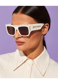 PALM ANGELS - Białe okulary przeciwsłoneczne Casablanca. Kształt: prostokątne. Kolor: biały. Materiał: materiał. Wzór: aplikacja #3