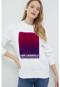 Karl Lagerfeld bluza bawełniana damska kolor biały z aplikacją. Kolor: biały. Materiał: bawełna. Wzór: aplikacja #1