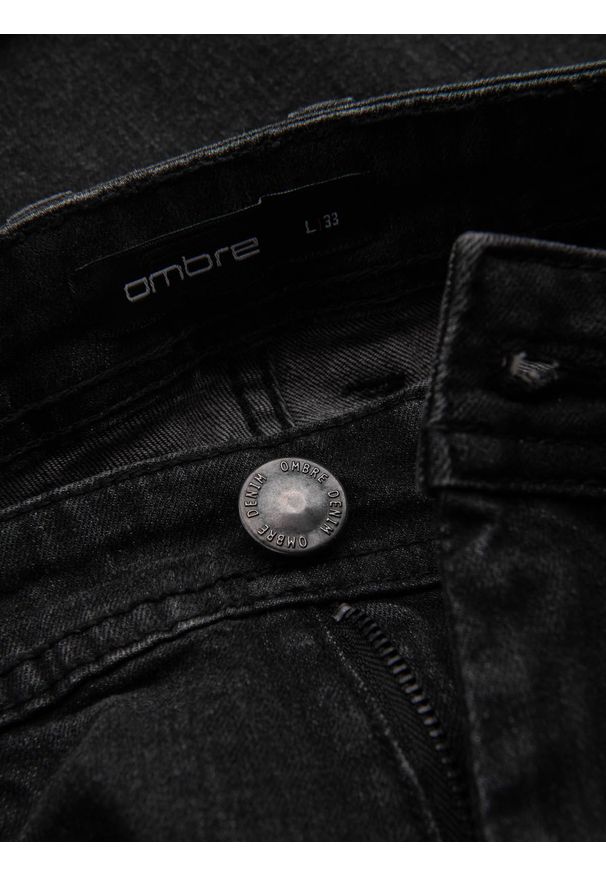 Ombre Clothing - Szorty jeansowe męskie z podwiniętymi nogawkami – czarne V4. Okazja: na co dzień. Kolor: czarny. Materiał: jeans. Długość: krótkie. Wzór: aplikacja, ze splotem. Sezon: lato. Styl: casual, elegancki