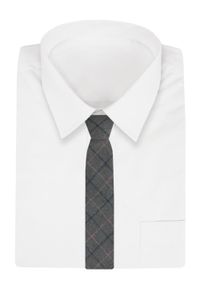 Wełniany Krawat - Alties - Szary w Kratkę. Kolor: szary. Materiał: bawełna, wełna. Wzór: kratka #2
