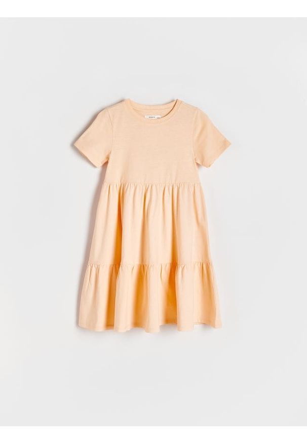 Reserved - Sukienka z bawełny - jasnopomarańczowy. Kolor: pomarańczowy. Materiał: bawełna
