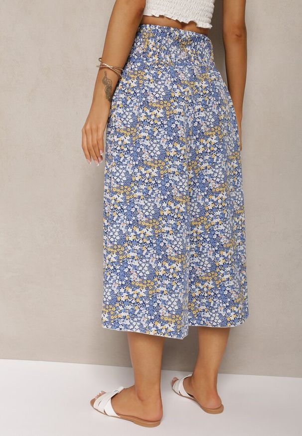 Renee - Niebieskie Szerokie Spodnie Culotte High Waist z Gumką w Talii Vikiisona. Stan: podwyższony. Kolor: niebieski. Materiał: tkanina. Sezon: lato
