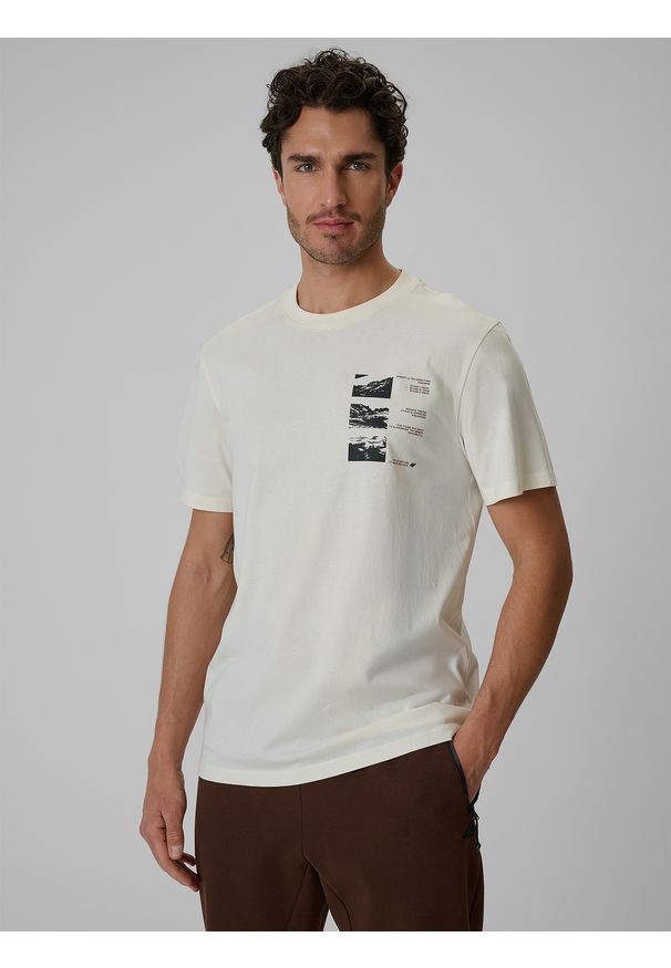 4f - 4F T-shirt regular z nadrukiem męski - biały XXL. Okazja: na co dzień. Kolor: biały. Materiał: materiał. Wzór: nadruk. Styl: casual, sportowy