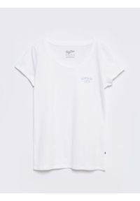 Big-Star - Koszulka damska z nadrukiem na piersi biała Nika 110. Kolor: biały. Materiał: bawełna. Długość rękawa: krótki rękaw. Długość: krótkie. Wzór: nadruk