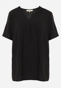 Born2be - Czarna Bluzka z Krótkimi Rękawami i Ozdobnym Haftem Emmania. Okazja: na co dzień. Kolor: czarny. Długość rękawa: krótki rękaw. Długość: krótkie. Wzór: haft. Styl: casual #2