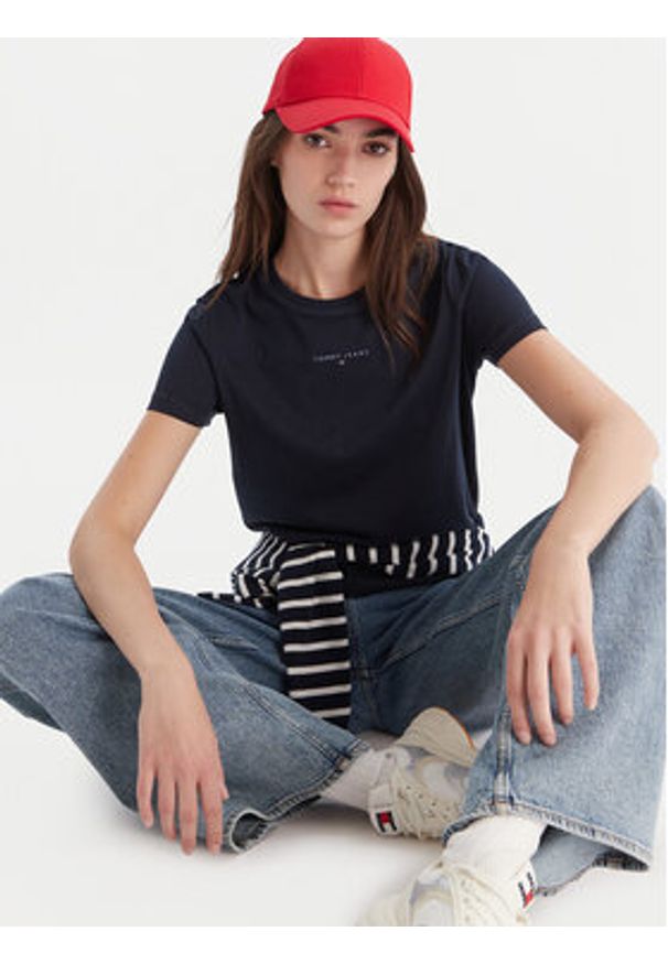 Tommy Jeans T-Shirt Linear DW0DW21964 Granatowy Regular Fit. Kolor: niebieski. Materiał: bawełna