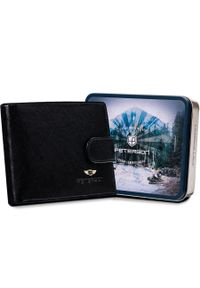 Duży, poziomy portfel męski wykonany ze skóry naturalnej w czarnym kolorze - Peterson. Kolor: czarny. Materiał: skóra #1