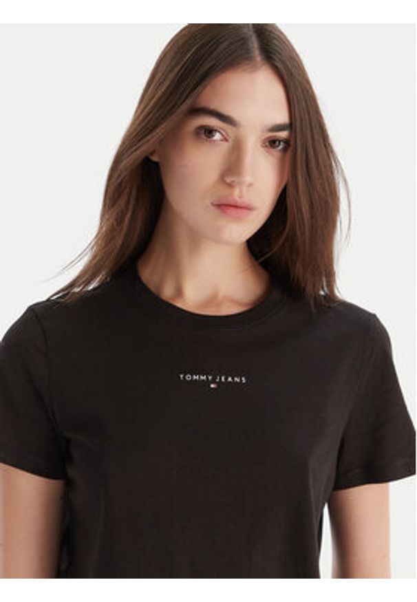 Tommy Jeans T-Shirt Linear DW0DW21964 Czarny Regular Fit. Kolor: czarny. Materiał: wiskoza, bawełna