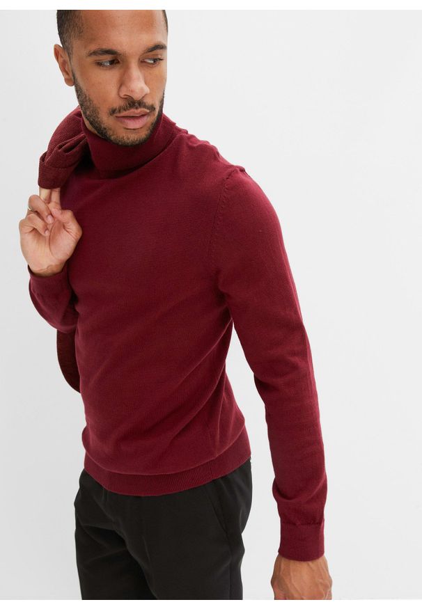 bonprix - Sweter z golfem z kaszmirem. Typ kołnierza: golf. Kolor: czerwony. Materiał: kaszmir. Styl: elegancki