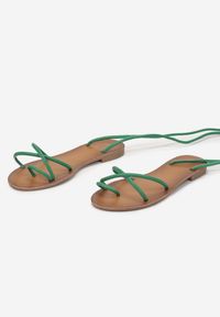 Renee - Zielone Sandały Chryselle. Nosek buta: otwarty. Zapięcie: pasek. Kolor: zielony. Wzór: paski. Sezon: lato. Obcas: na płaskiej podeszwie #4