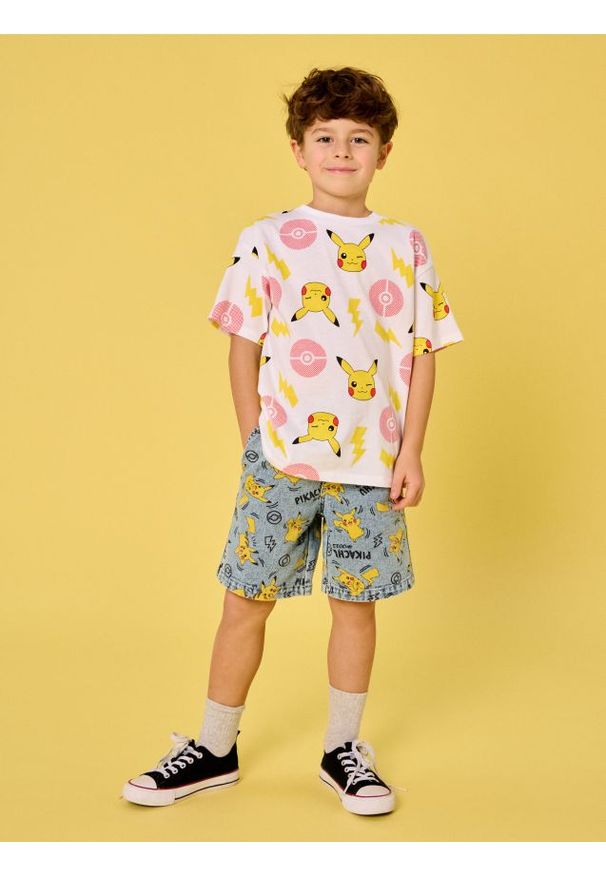 Sinsay - Szorty jeansowe Pokémon - turkusowy. Kolor: turkusowy. Materiał: jeans