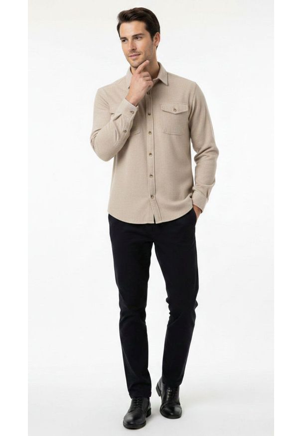 Męska Wygodna Koszula Weekendowa – Brave Soul - Beżowa. Okazja: na co dzień. Kolor: brązowy, wielokolorowy, beżowy. Materiał: bawełna. Styl: casual, klasyczny