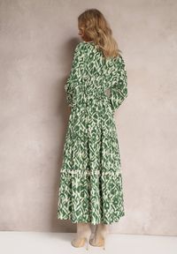 Renee - Zielona Rozkloszowana Sukienka z Gumką w Pasie i Ażurową Wstawką Margotta. Kolor: zielony. Wzór: ażurowy #4