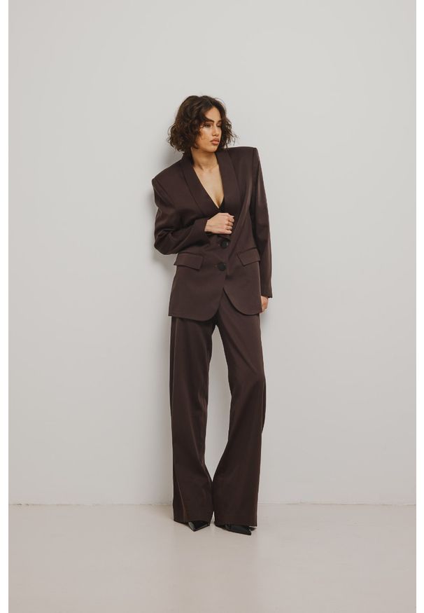 Marsala - Klasyczne spodnie o prostym kroju w kolorze DARK BROWN - FORTH. Okazja: na co dzień. Materiał: lycra, materiał, tkanina, kaszmir, elastan, wiskoza. Wzór: gładki. Styl: klasyczny
