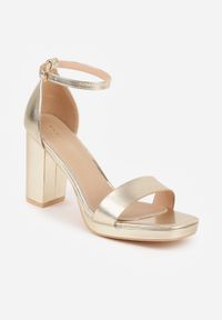 Born2be - Złote Sandały VICES na Słupku z Wkładką ze Skóry Naturalnej Azirera. Zapięcie: pasek. Kolor: złoty. Materiał: skóra. Obcas: na słupku. Styl: wizytowy #2