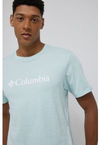 columbia - Columbia t-shirt bawełniany kolor turkusowy z nadrukiem. Okazja: na co dzień. Kolor: turkusowy. Materiał: bawełna. Wzór: nadruk. Styl: casual