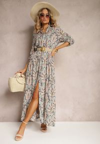 Renee - Miętowo-Różowa Koszulowa Sukienka z Dodatkowym Paskiem i Podpinanymi Rękawami Alonie. Kolor: miętowy. Typ sukienki: koszulowe #5