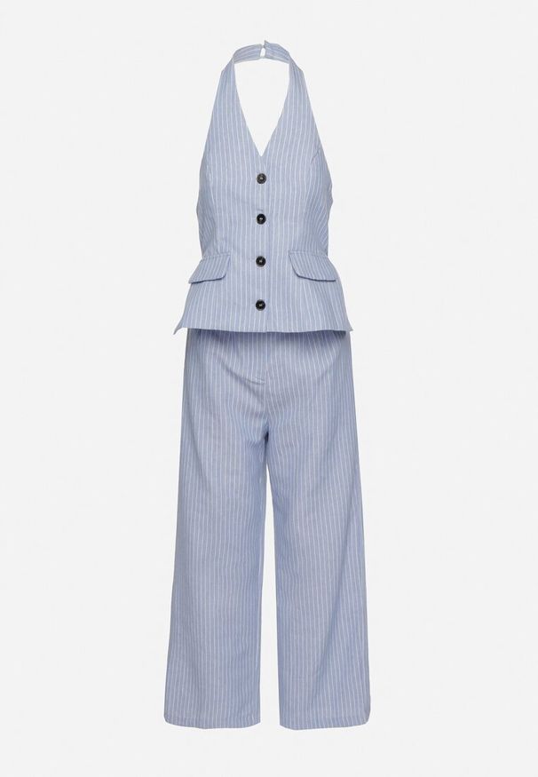 Born2be - Niebieski Kombinezon w Prążki w Stylu Garniturowym Lanirith. Okazja: na co dzień. Kolor: niebieski. Wzór: prążki. Styl: casual, klasyczny